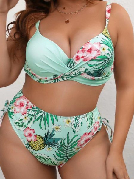 Women’s Plus Size Split Bikini Printed Swimsuit – Trendy Two-Piece Swimwear