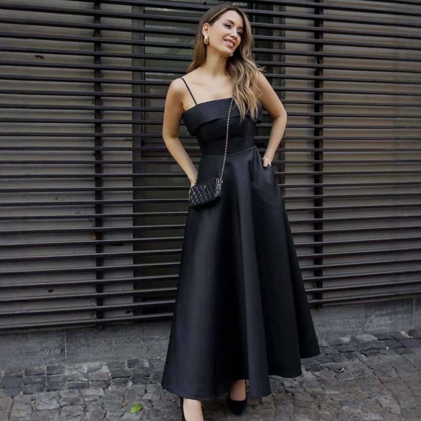 Solid Color Sexy Sleeveless Backless Tube Top Waist Long Dress