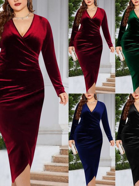 Women's V-neck Dress With Regular Sleeves