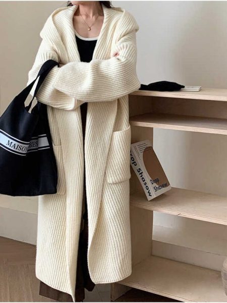 Loose Hooded Sweatshirt Women's Extended Cardigan Coat