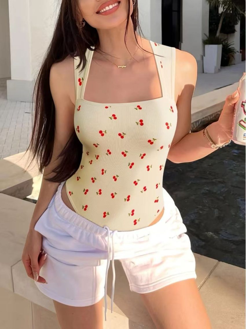 3 Pack NEW Women's Summer Outfit Baby Blue Cherry Print Jumpsuit For Women Vintage Chic