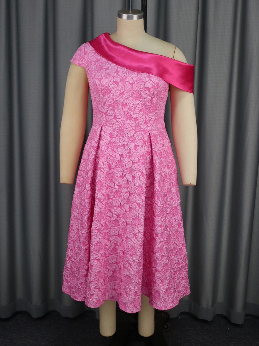 Jacquard Party Banquet Diagonal Collar Large Skirt A- Line Dress