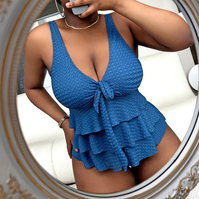 New Plump Girls Plus Size Solid Color And V-neck Sexy Vest Bikini