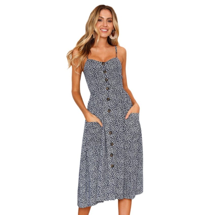 Pineapple Pattern Printed Sling Backless Dress