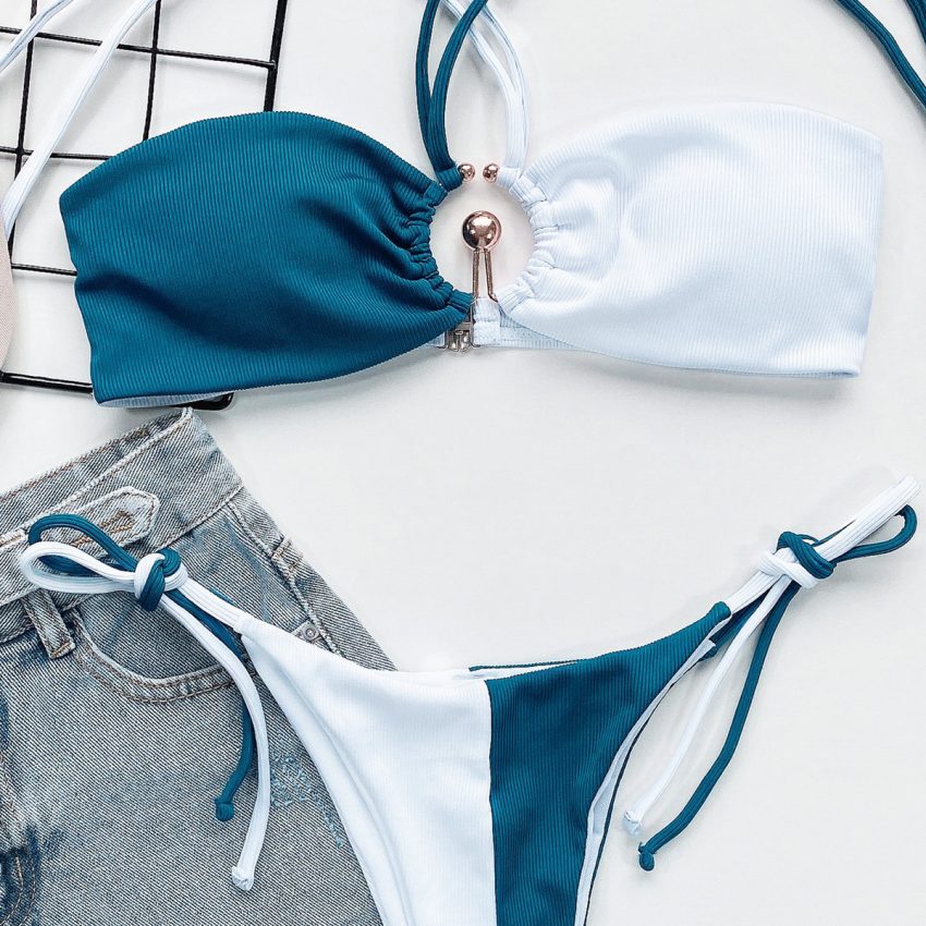 Fashion Women's Split Halter Stitching Bikini