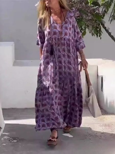 Geometric Print Street Plus Size Women's Dress