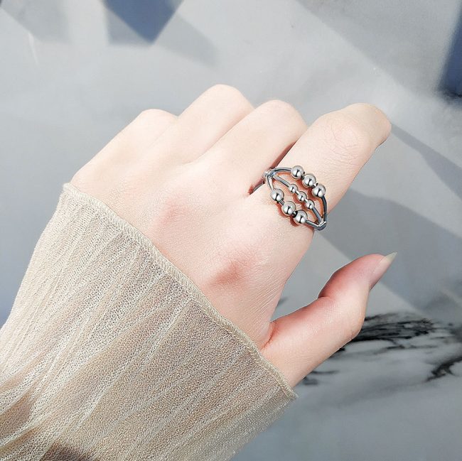 Open Adjustable Three-layer Beaded Decompression Anxiety Ring