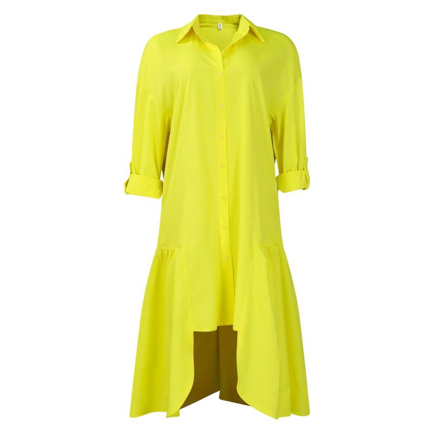 Long Sleeve Irregular Midi Dress Solid Color Plus Size