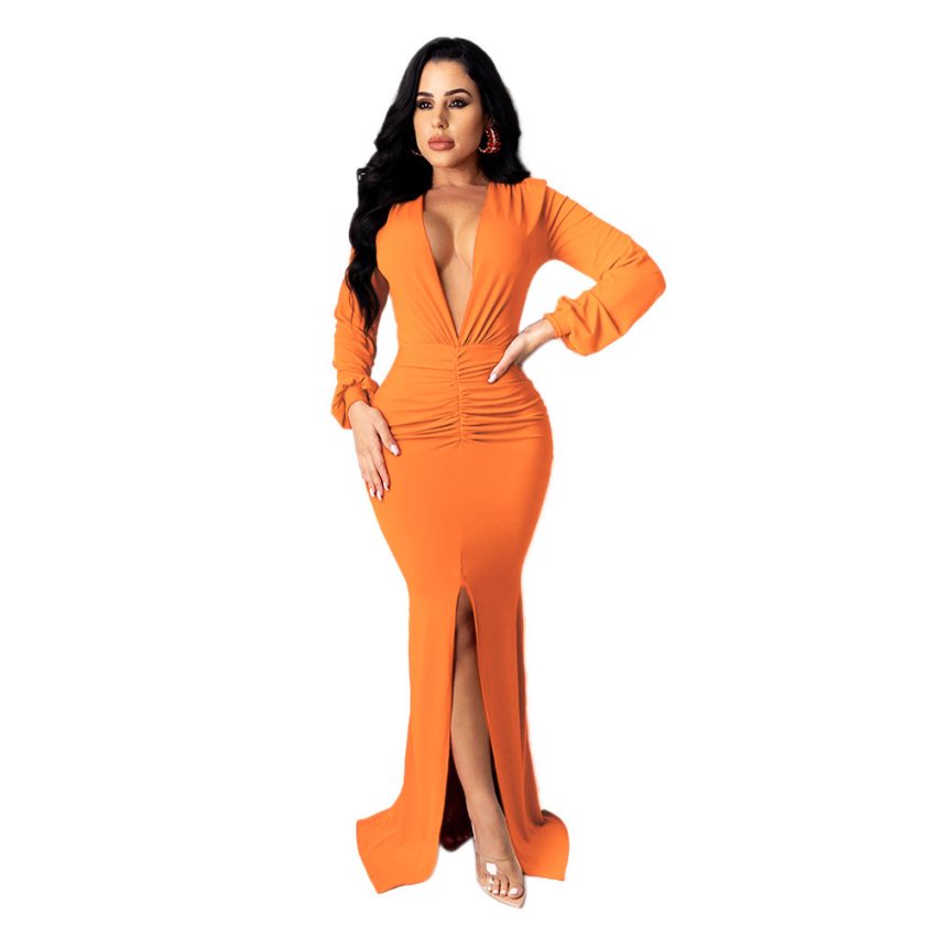 Women's Deep V-Neck Slim-Fit Evening Dress – Nightclub Glam, Shop Now