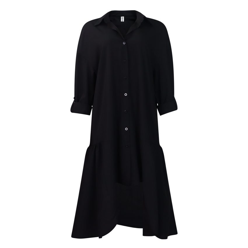 Long Sleeve Irregular Midi Dress Solid Color Plus Size