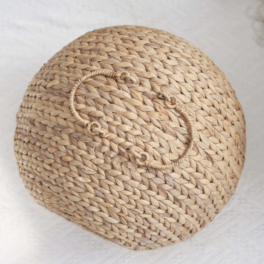 Water Hyacinth Woven Wicker Round Cat Bed Cave With Handles