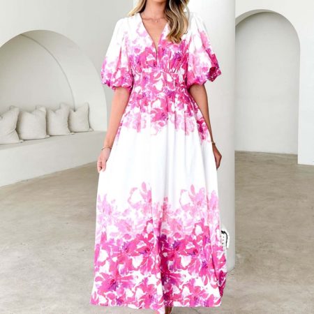 Spaghetti-strap Floral Print Fairy Mid-length Elegant Big Hem Dress
