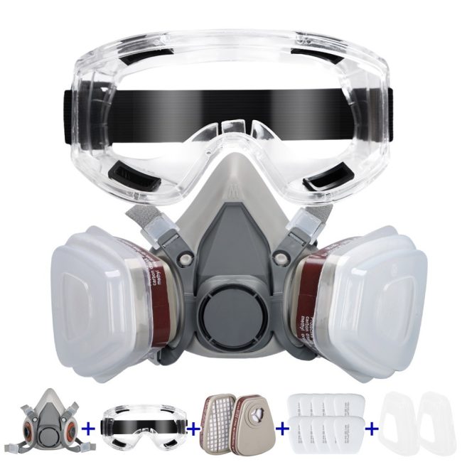 16In1 Respirator Half Face Gas Mask Facepiece Spray Painting Reusable Suit For 6200 With Filter Googles Chemical And Other Work Protection