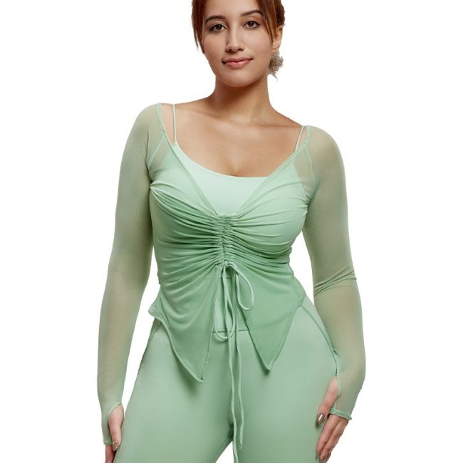 Plus Size Yoga Wear Blouse Long Sleeve Fat Top