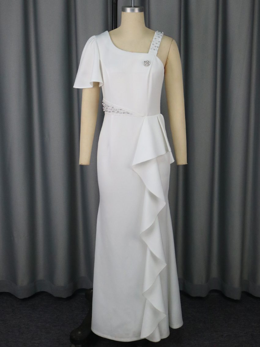 Unique One-shoulder Beaded Sling Party Dress