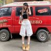 White Unifrom Five Points Wide-leg Denim Shorts