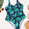 Women's Oversized One-piece Tropical Print Chest Pleated One-piece Swimsuit Holiday Style