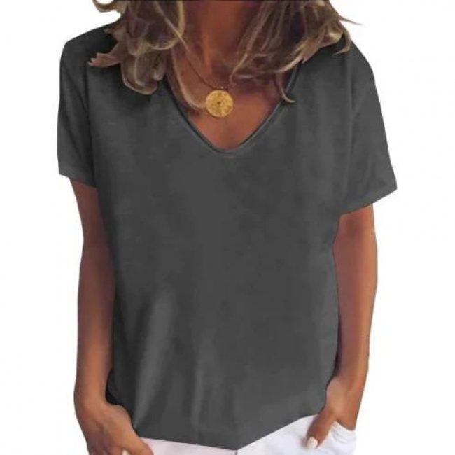 Loose V-neck Short Sleeve Digital Printed T-shirt