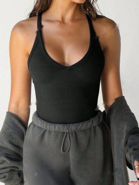 Slim-Fit Solid Color Sleeveless Crew Neck Casual Sports Tank Top