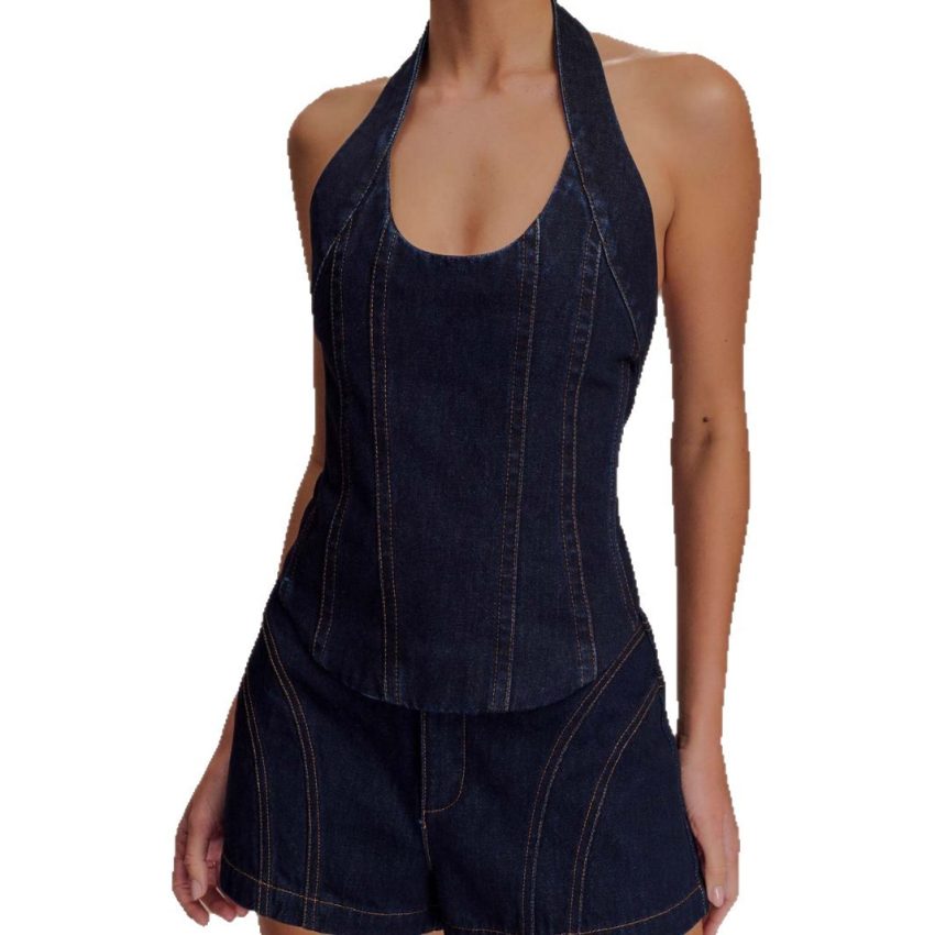 Halter Fashion Denim Suit Shorts