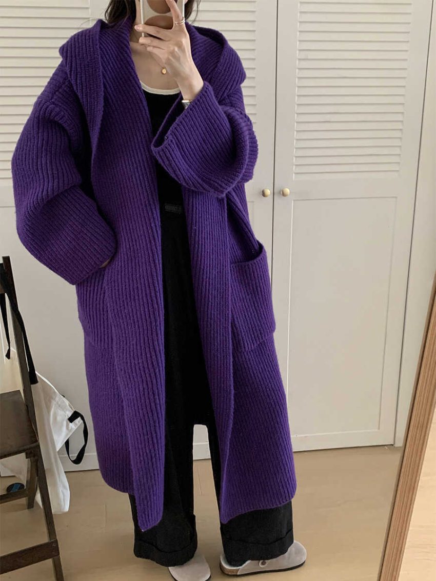 Loose Hooded Sweatshirt Women's Extended Cardigan Coat