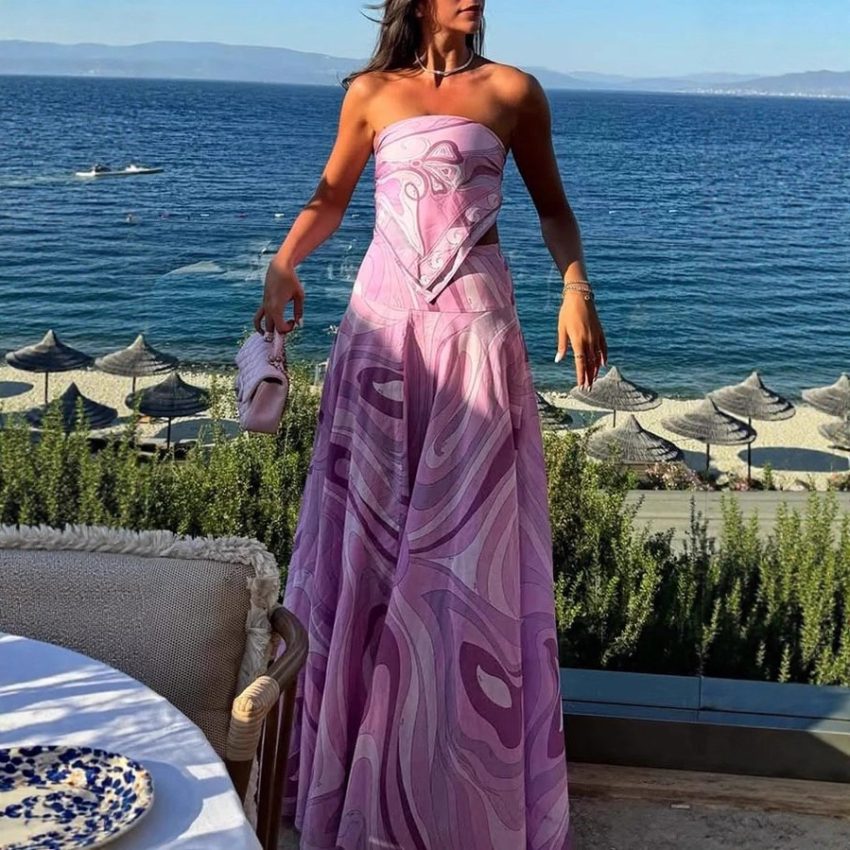European And American Vacation Style Suit Tube Top Two-piece Long Dress