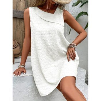 Slim Fit Sleeveless Dress With Slanted Collar