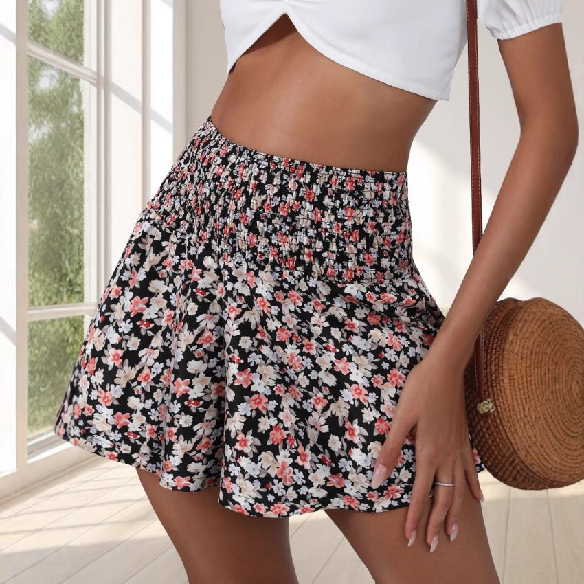 Printed Wrinkle Waist Wide Leg Shorts