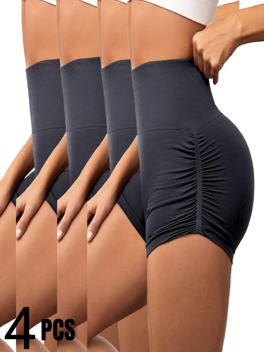 4 PCS Sexy Solid Color Women Fitness Sport Short