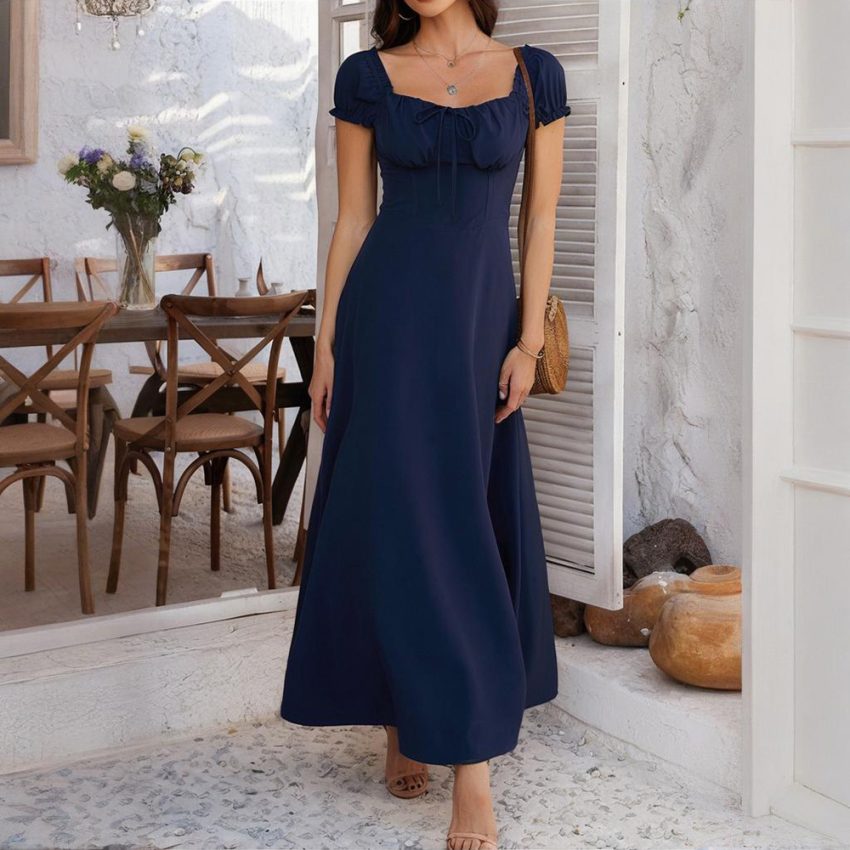 Women's Bohemian Backless Maxi Dress Flowy Ruffled Beach Dress With Adjustable Belt Summer Vacation Boho Dress For Casual Outings
