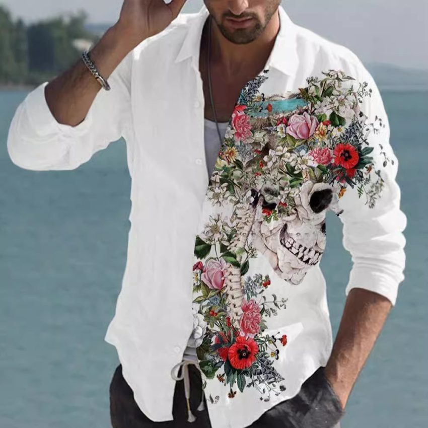 Color Matching Bamboo Linen Printed Men's Shirt