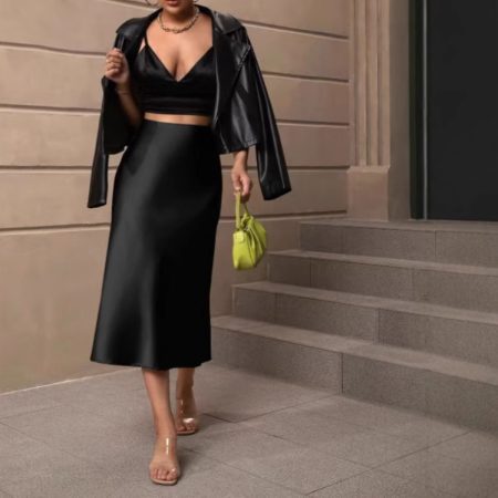 European And American Elegant Style A- Line Satin Skirt