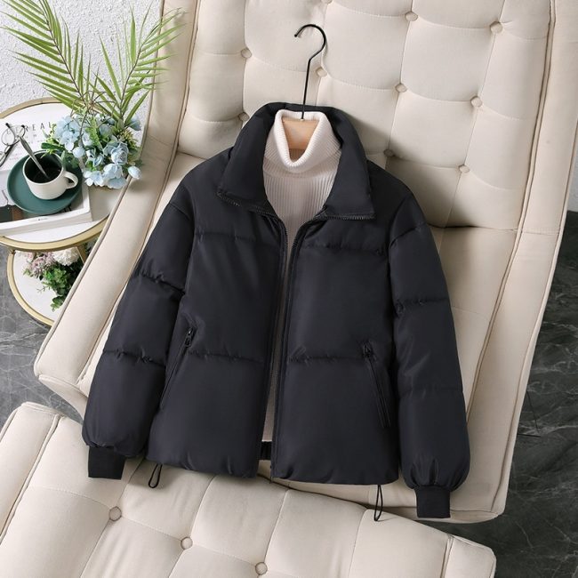 Women’s Thickened Cotton Coat – Korean-Style Loose Lapel