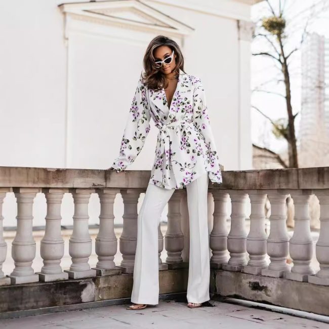 Fashion Commuter Lace Printing Long Sleeve Mid-length Women's Coat