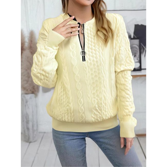 Women's Textured Half Zip Pullover Tops Casual Long Sleeve Crewneck Sweatshirts