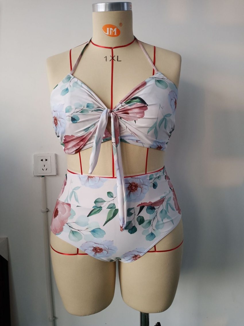 Push Up Split Plus Size Women's Bikini Print