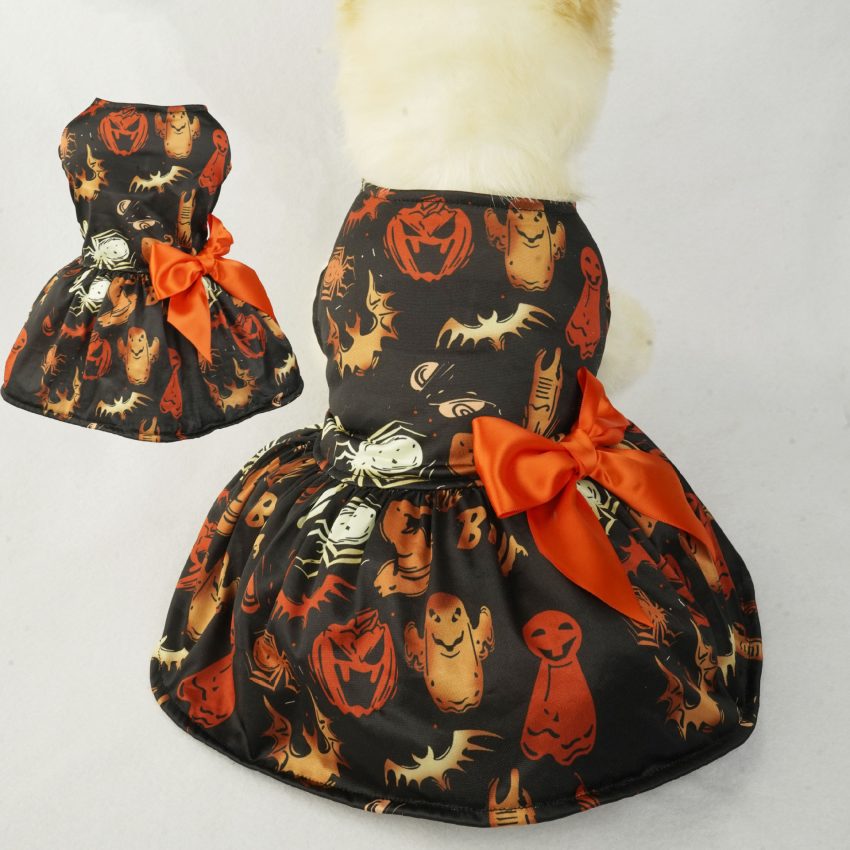 Halloween Small Dog Clothes Pet Dress Pumpkin Print Dress
