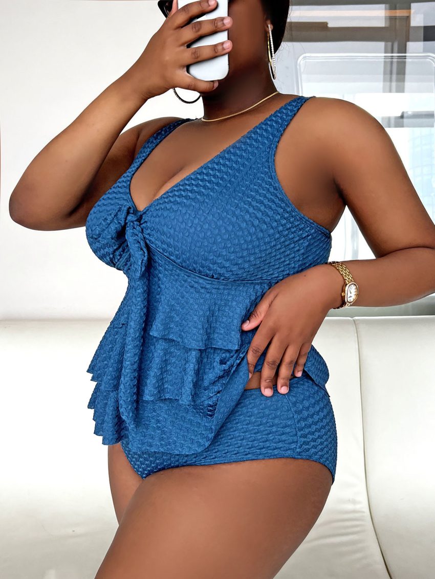 New Plump Girls Plus Size Solid Color And V-neck Sexy Vest Bikini