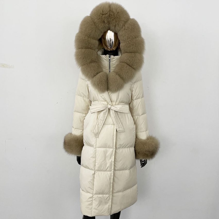 Thickened Long Section White Goose Down Slim Fit Women's Coat