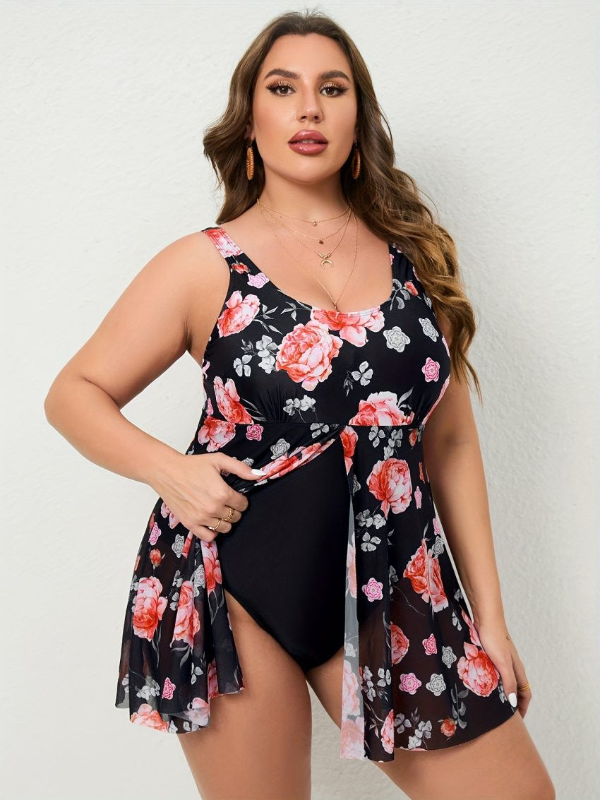 Plus Size One-piece Mesh Skirt Printed Backless Sexy Swimsuit Women's One-piece