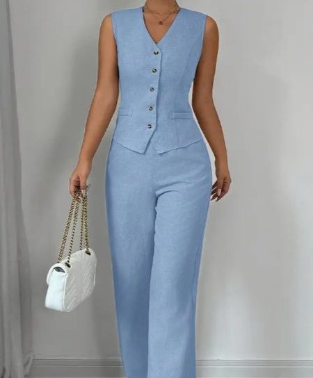 Strap Vest And Straight Leg Pants Set