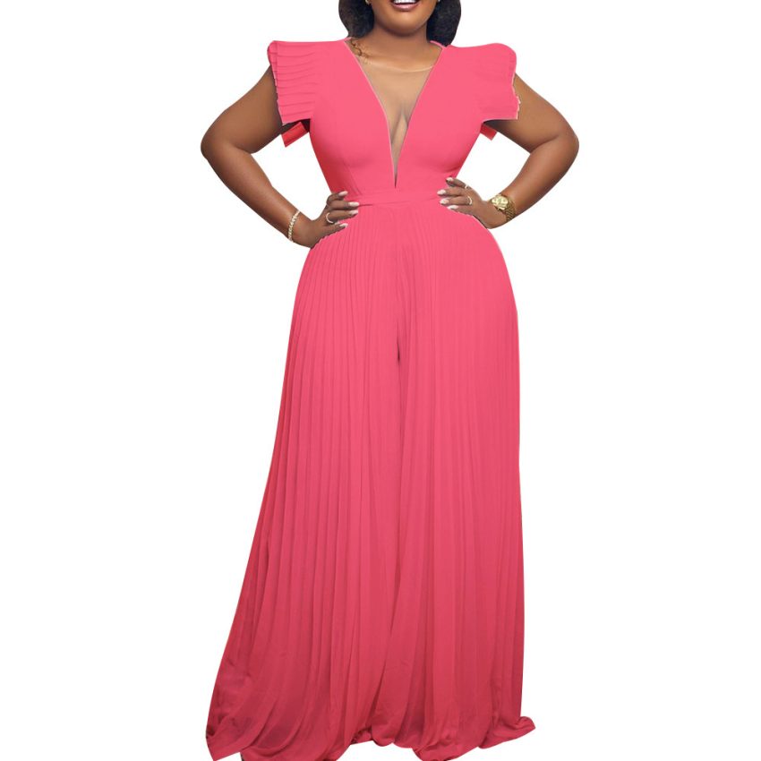Solid Color High Waist Wide Leg Jumpsuit