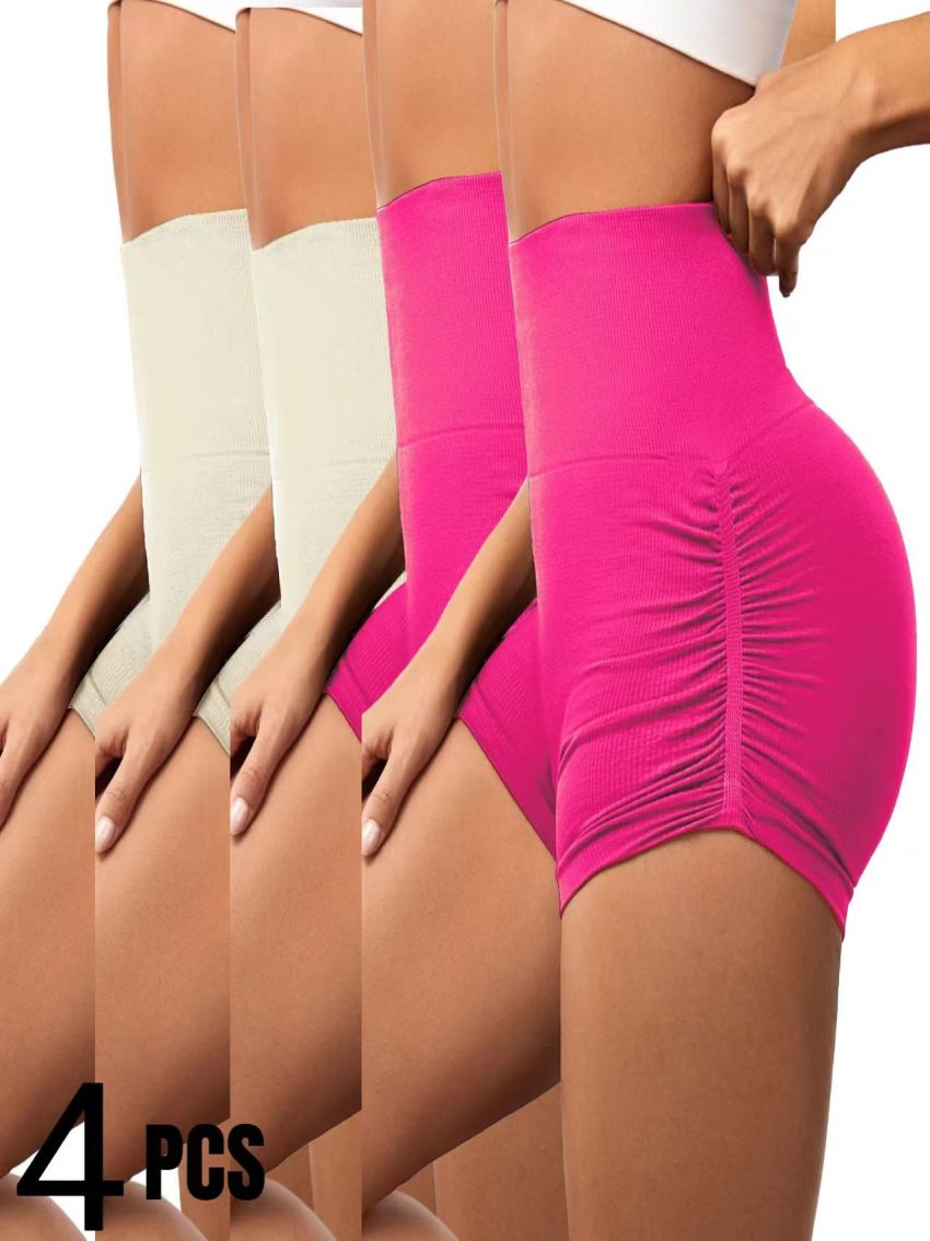 4 PCS Sexy Solid Color Women Fitness Sport Short