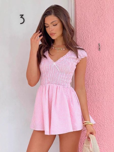 Sexy Ruffles Slim-fit Women's Plaid Jumpsuit