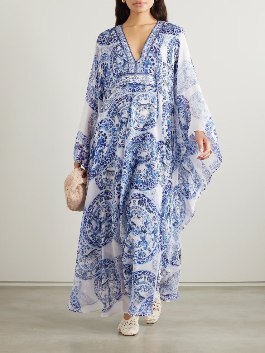 Printed Loose-fitting Plus Size V-neck Dress Women
