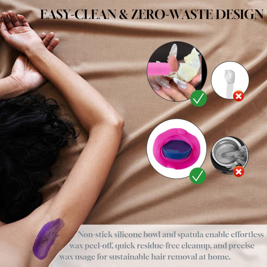 WUWUVISTA 8Pc Waxing Kit, Hair Removal Kit With Warmer, Wax Beans & Silicone Accessories For Full Body And Sensitive Skin, US EU UK Plug