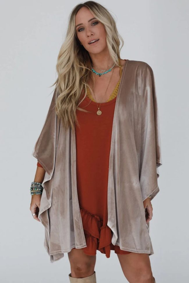 Smoke Gray Sleeve Open Front Velvet Kimono