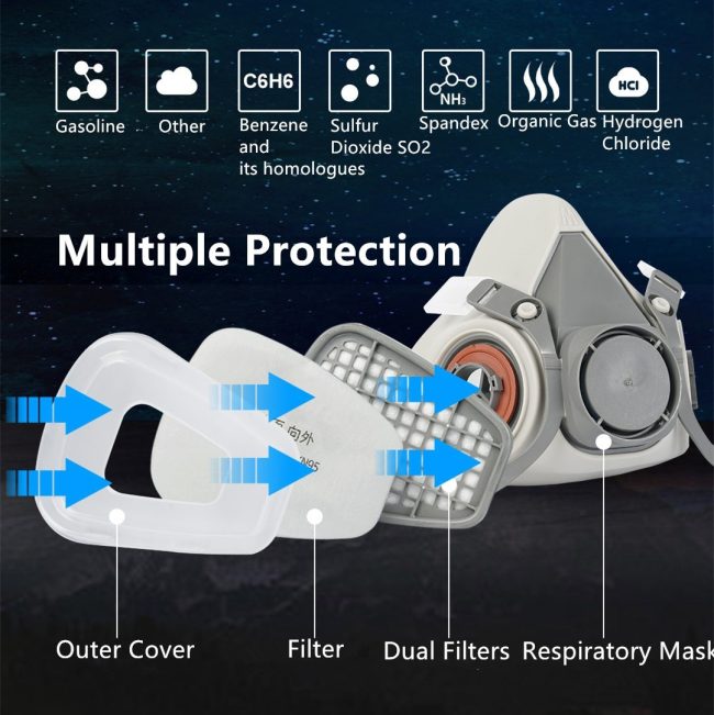 15 In1 Half Face Gas Mask Facepiece Spray Painting Respirator Reusable Safety Suit For 6200 With Filter Chemical And Other Work Protection