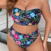 Plus Size Printed Split Tube Top Bikini Swimsuit