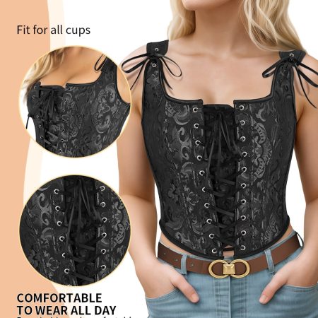 Corset Tops For Women Going Out Fashion Womens Sexy Vintage Overbust Corset Tops For Women Women's Renaissance Style Lace-Up Corset Camisole,Push Up Lingerie Jacquard Shapewear